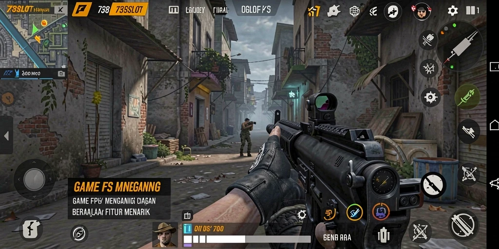 Tangkapan layar 738SLOT menampilkan aksi intens dalam gameplay FPS.