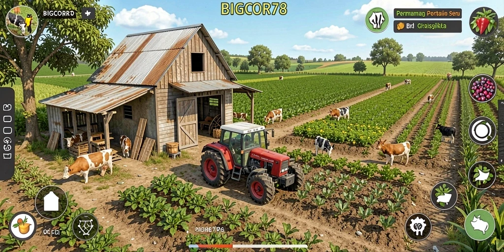 Screenshot BIGCOR78 menampilkan aktivitas menarik dalam bermain Farming.