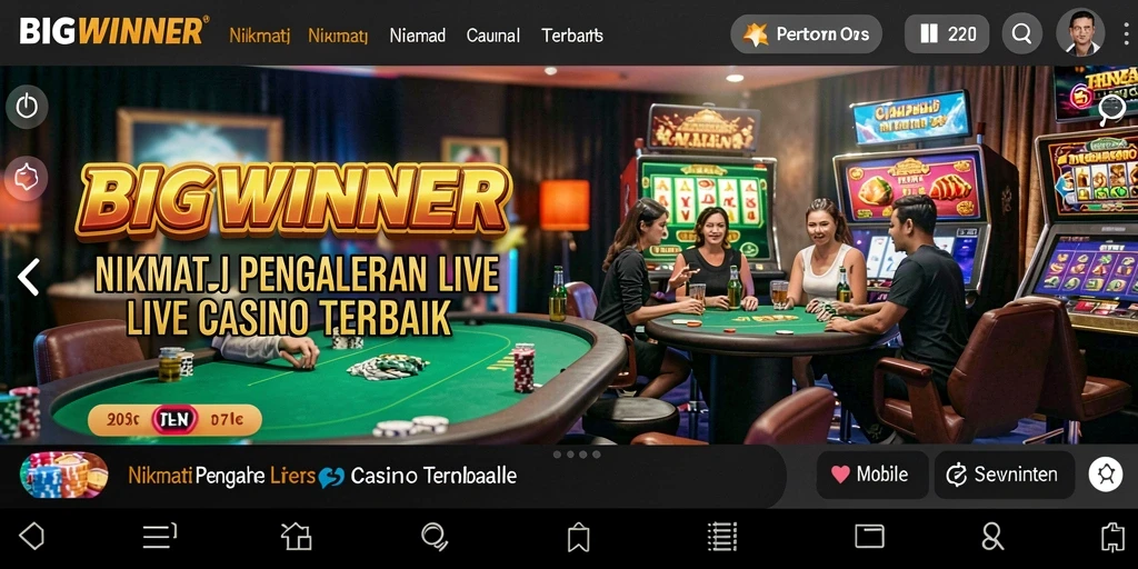 Screenshot menunjukkan dealer dan permainan Live Casino yang mendebarkan.