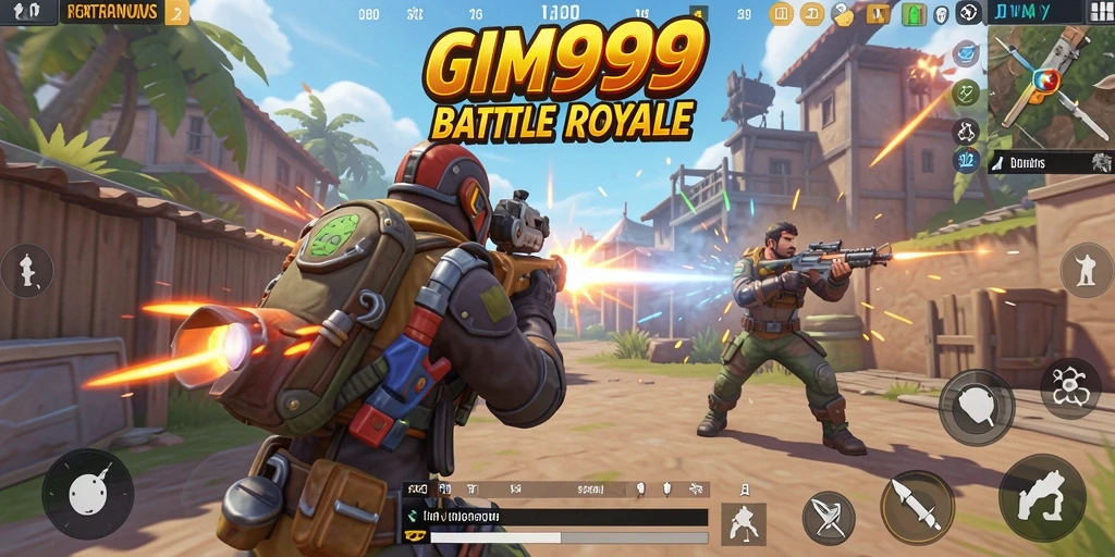 Screenshot utama GIM999 menampilkan aksi mendebarkan di arena Battle Royale.