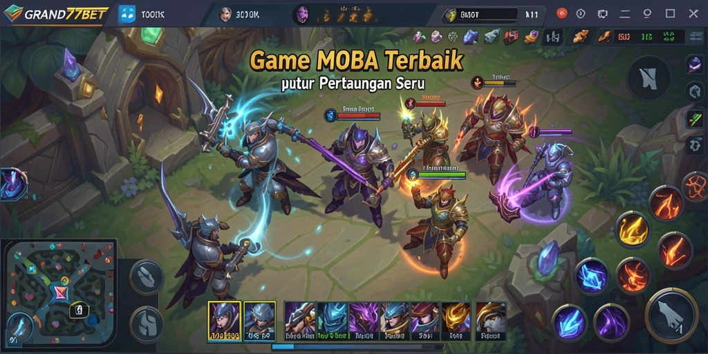 Tampilan seru gameplay MOBA di GRAND77BET dengan pertarungan intens.
