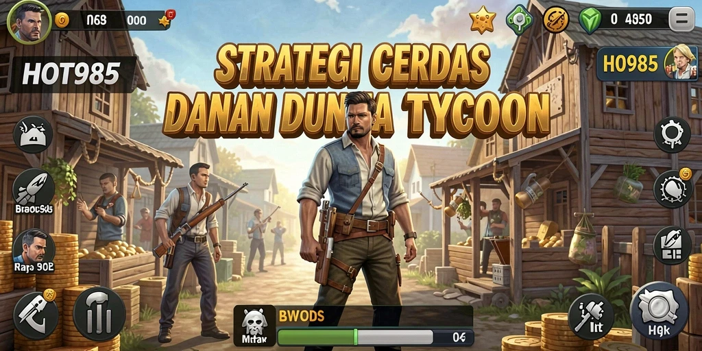 Tampilan gameplay <strong>HOT985</strong> dengan elemen strategi Tycoon yang mendalam.