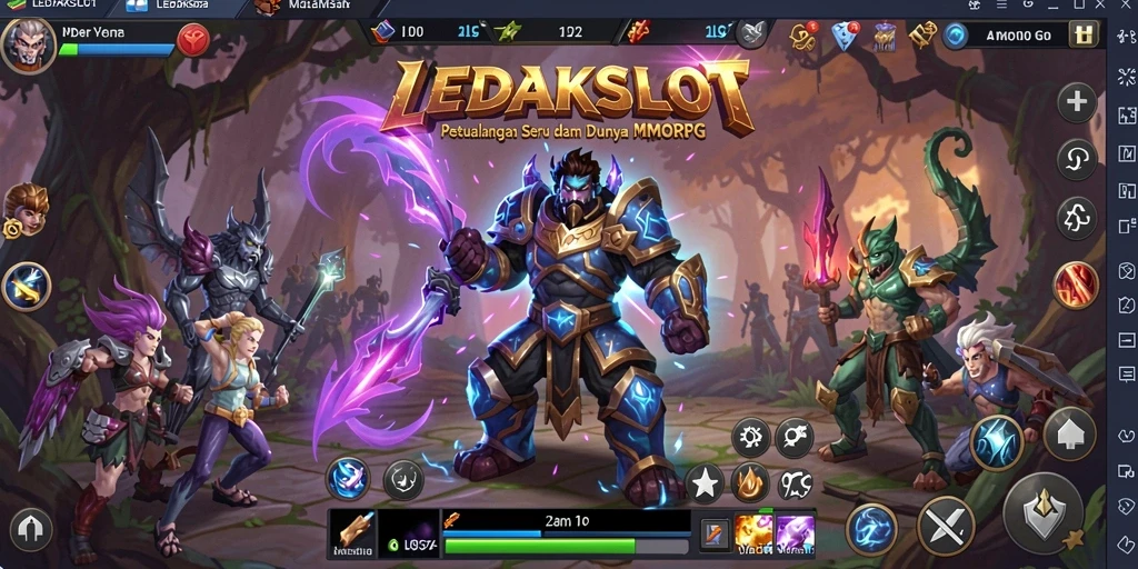 Screenshot utama LEDAKSLOT menampilkan aksi pertarungan seru dalam dunia MMORPG.