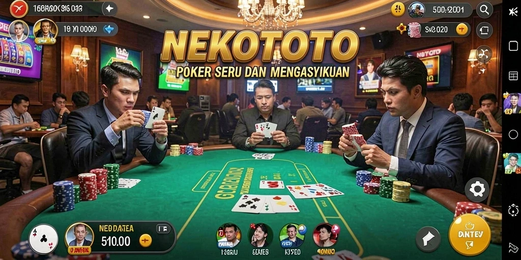 Tampilan gameplay menarik dari NEKOTOTO dengan suasana poker yang dinamis.