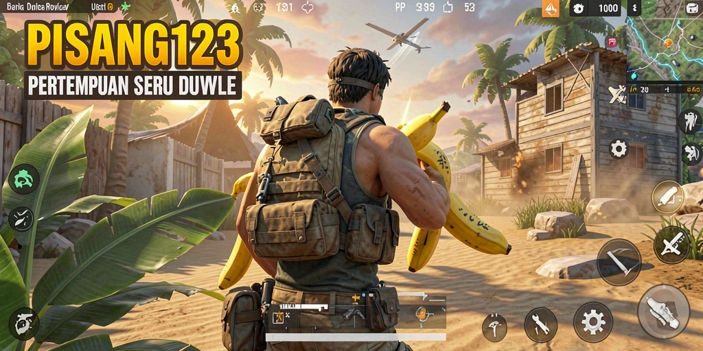 Tangkapan layar gameplay PISANG123 yang menunjukkan pertarungan Battle Royale intens.