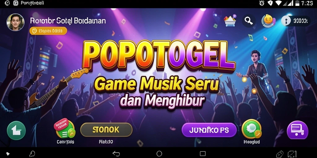 Screenshot utama POPOTOGEL menampilkan gameplay seru dengan irama musik yang dinamis.