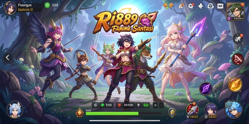 Tampilan gameplay RI889 yang menarik dengan karakter anime yang memukau.