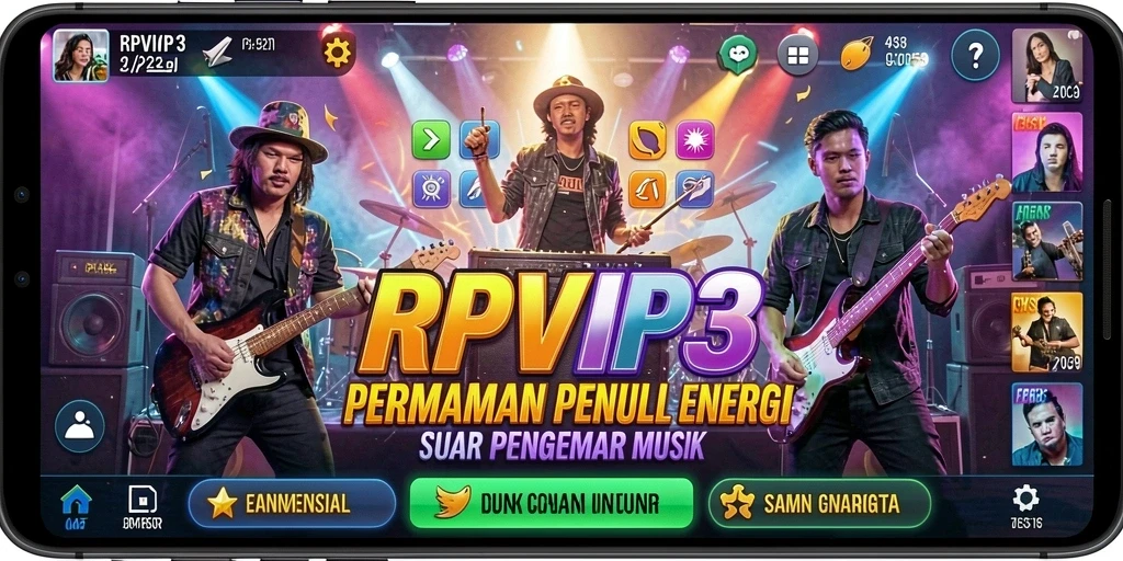 Screenshot utama RPVIP3 menampilkan pengalaman gameplay musik yang mengasyikkan.