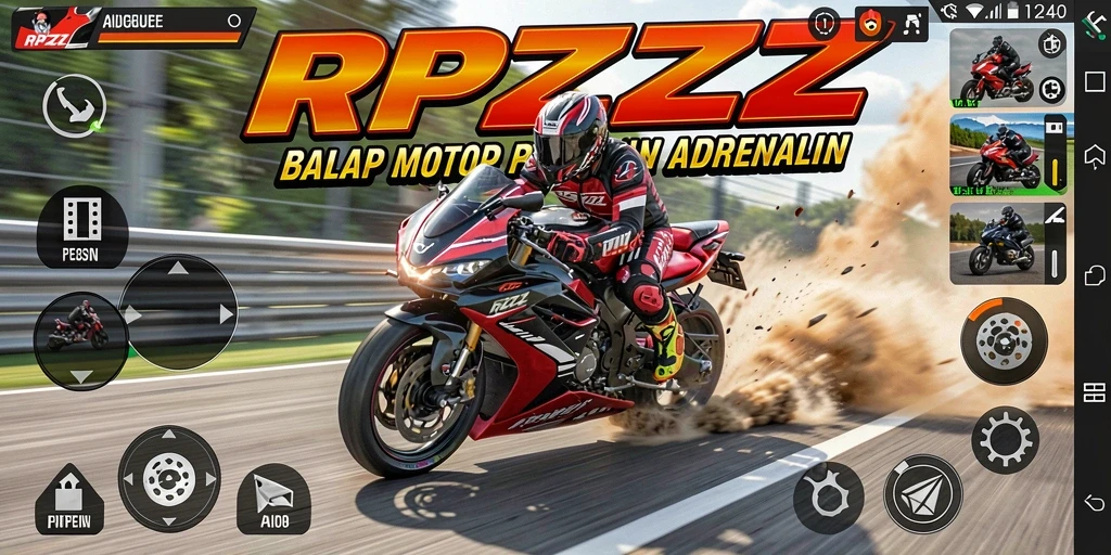 Tampilan gameplay menegangkan dari RPZZZ dalam balapan motor.