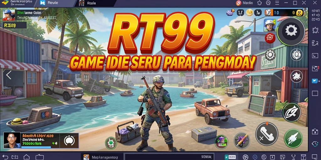 Screenshot gameplay RT99 menampilkan karakter yang terus bergerak dan mengumpulkan sumber daya.