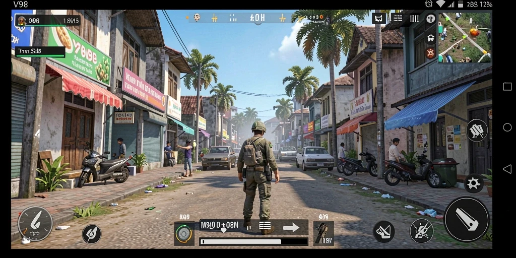 Tampilan gameplay V98 yang menarik dengan detail tinggi.