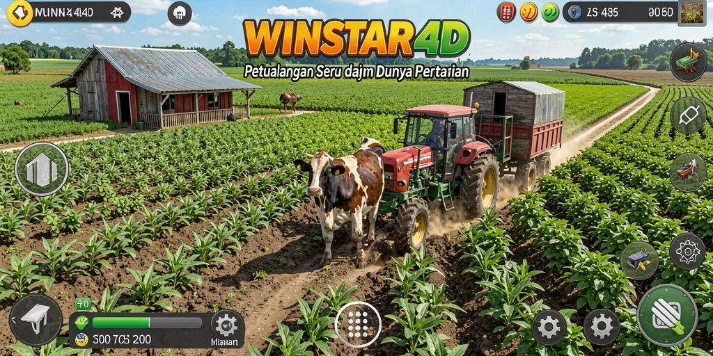 Screenshot WINSTAR4D menunjukkan gameplay pertanian yang menarik.